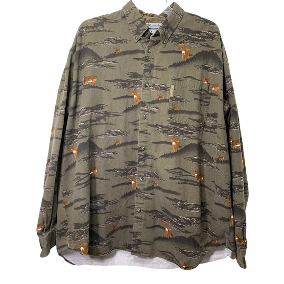 Columbia Other - Columbia River Lodge Shirt Mens XXL Long Sleeve Button Up Green Deer Print